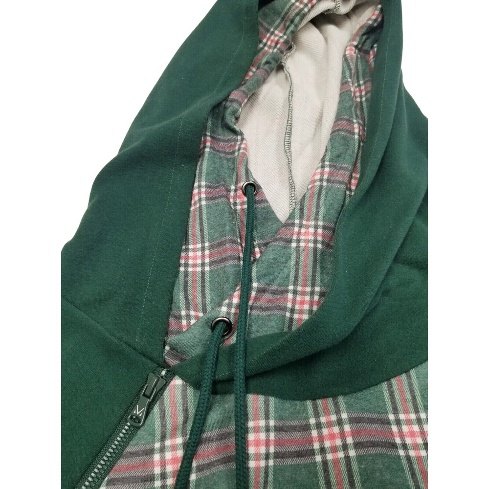 Michelle Mae Sweater green plaid Asymmetrical double hood size Medium - Picture 16 of 16